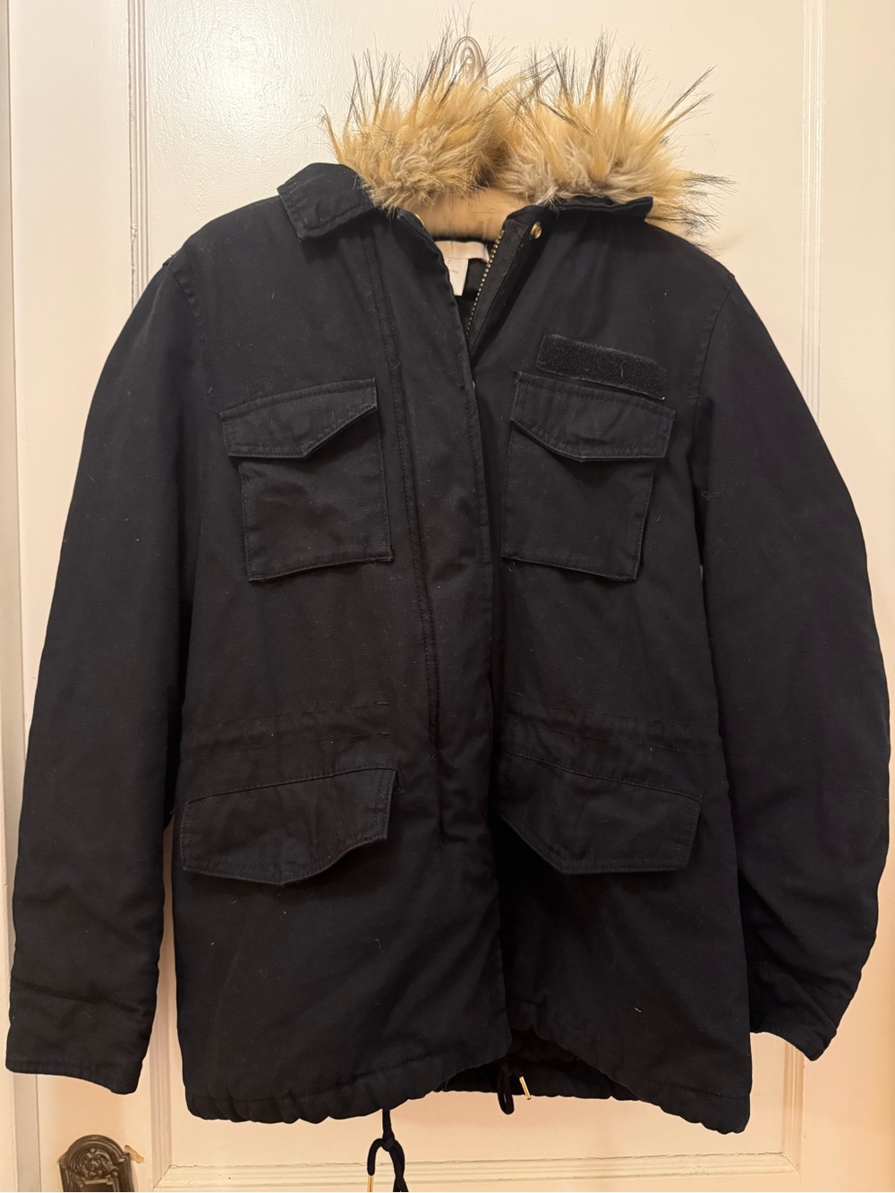 H&M Black Field Parka with Faux Fur Trim EUC